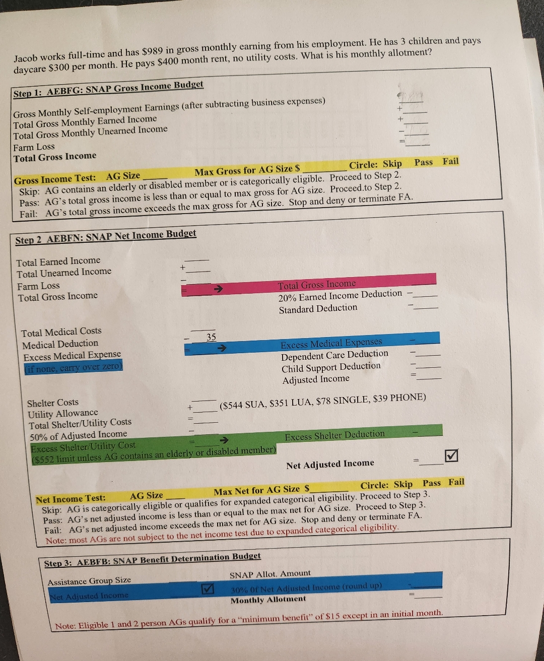 Jacob works full - time and has $ 9 8 9 in groSS