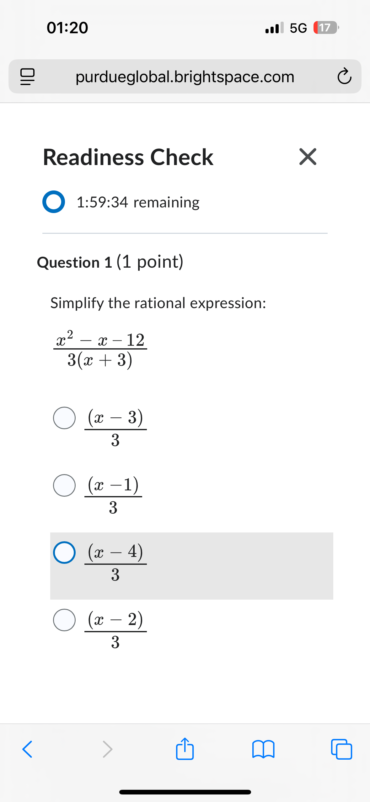 Question 1 ( 1 point ) Simplify the rational
