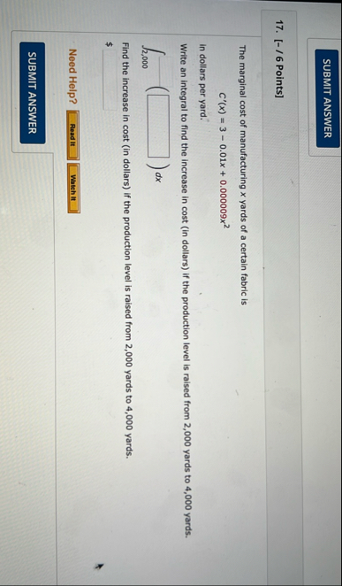 [ - / 6 Points ] The marginal cost of