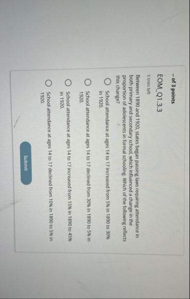 of 3 points EOM _ Q 1 . 3 . 3 3 tries left