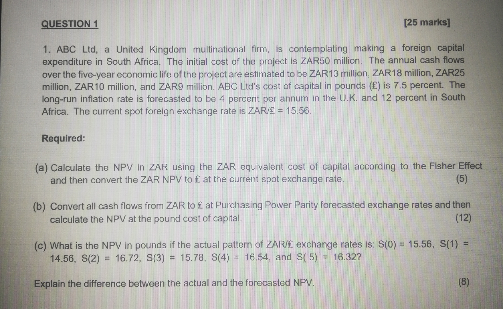 QUESTION 1 [ 2 5 marks ] ABC Ltd , a United