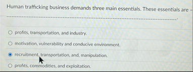 Human trafficking business demands three main