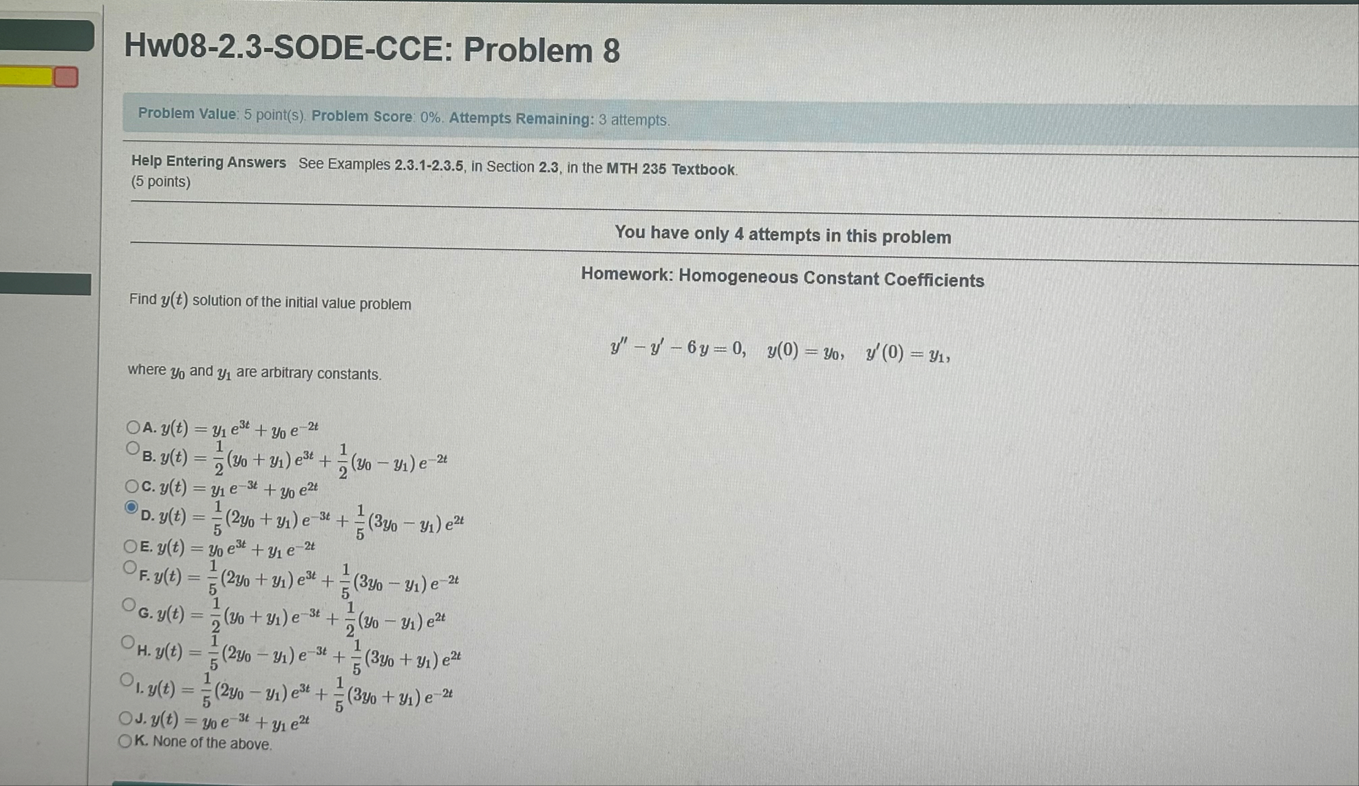 Hw 0 8 - 2 . 3 - SODE - CCE: Problem 8 Problem