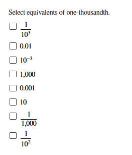 Select equivalents o f one - thousandth. 1 1 0 3