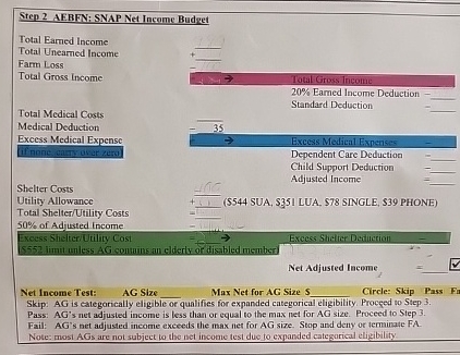\ table [ [ Step 2 AEBFN: SNAP Net Income Budget