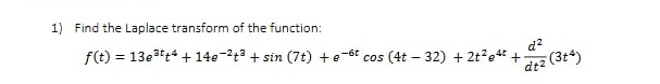 Find the Laplace transform o f the function: f (