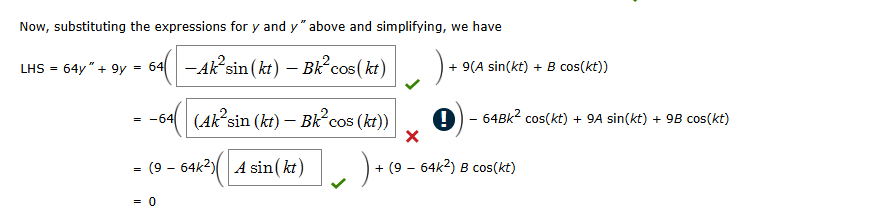 Now, substituting the expressions for y and y ' '