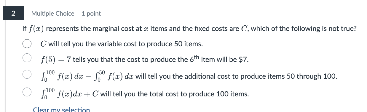 I f f ( x ) represents the marginal cost a t x