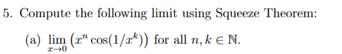 Compute the following l i m i t using Squeeze