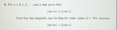 For n = 0 , 1 , 2 , dots, and x real, prove that