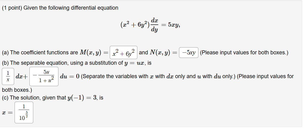 ( 1 point ) Given the following differential