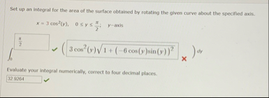 Set up an integral for the area of the surface