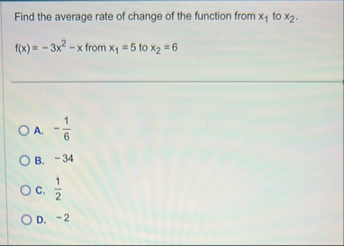 Find the average rate of change of the function