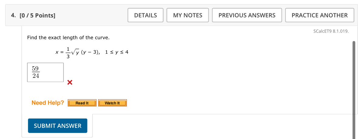 [ 0 ? ? 5 Points ] Find the exact length o f the