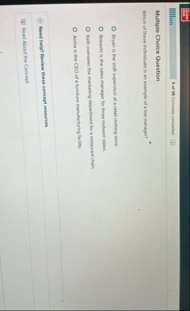 Grw Min | | | | | | u 5 of 3 8 Concepts completed