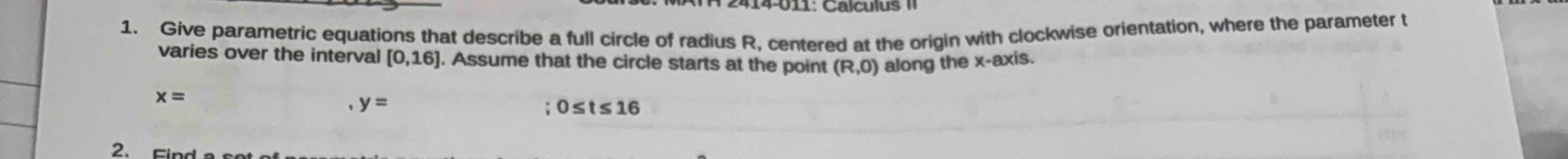Give parametric equations that describe a full