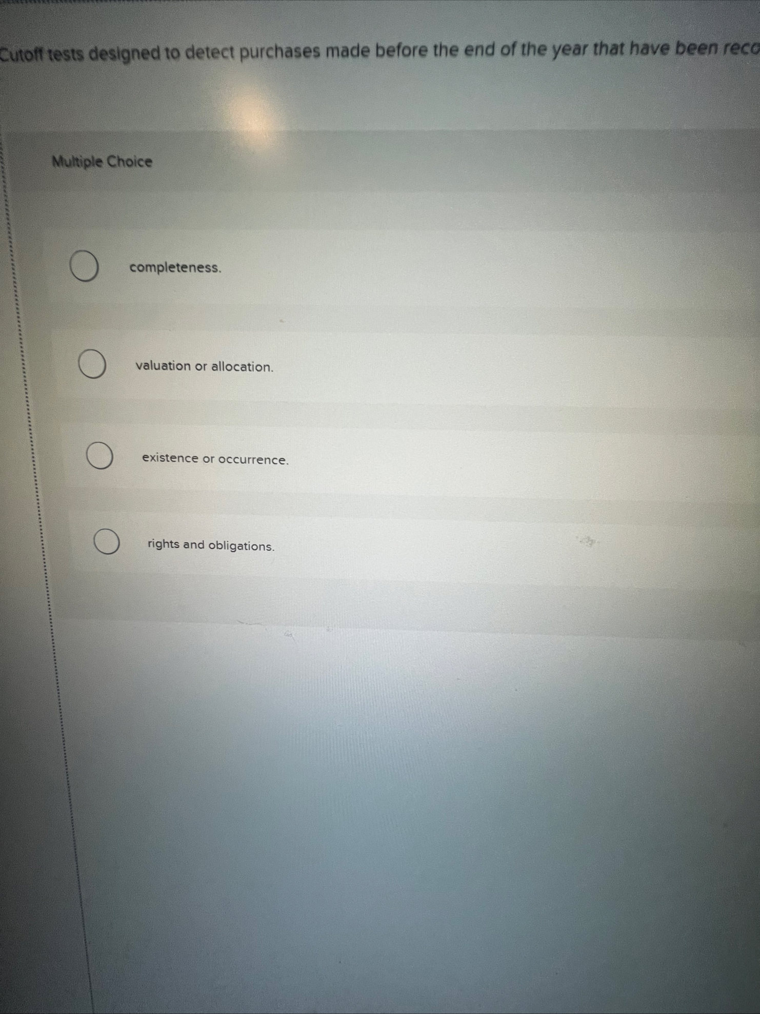 Cutoff tests designed to detect purchases made