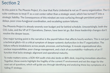 Section 2 At this point in The Phoenix Project,