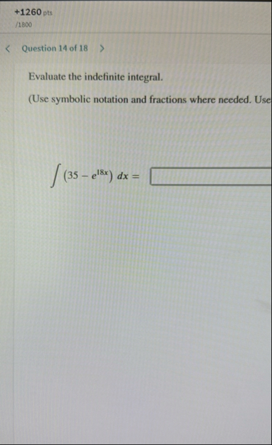 1 2 6 0 p t s / 1 8 0 0 Question 1 4 of 1 8