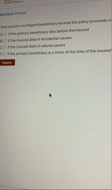 Insurame Training - ease Multiple Choice How