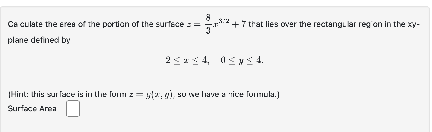 Calculate the area o f the portion o f the