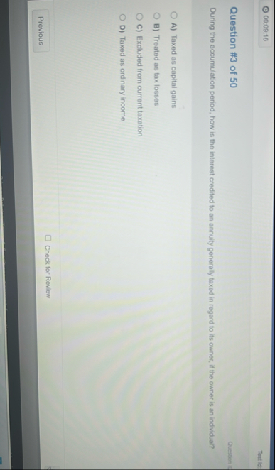 0 0 : 0 9 : 1 6 Test la Question # 3 of 5 0