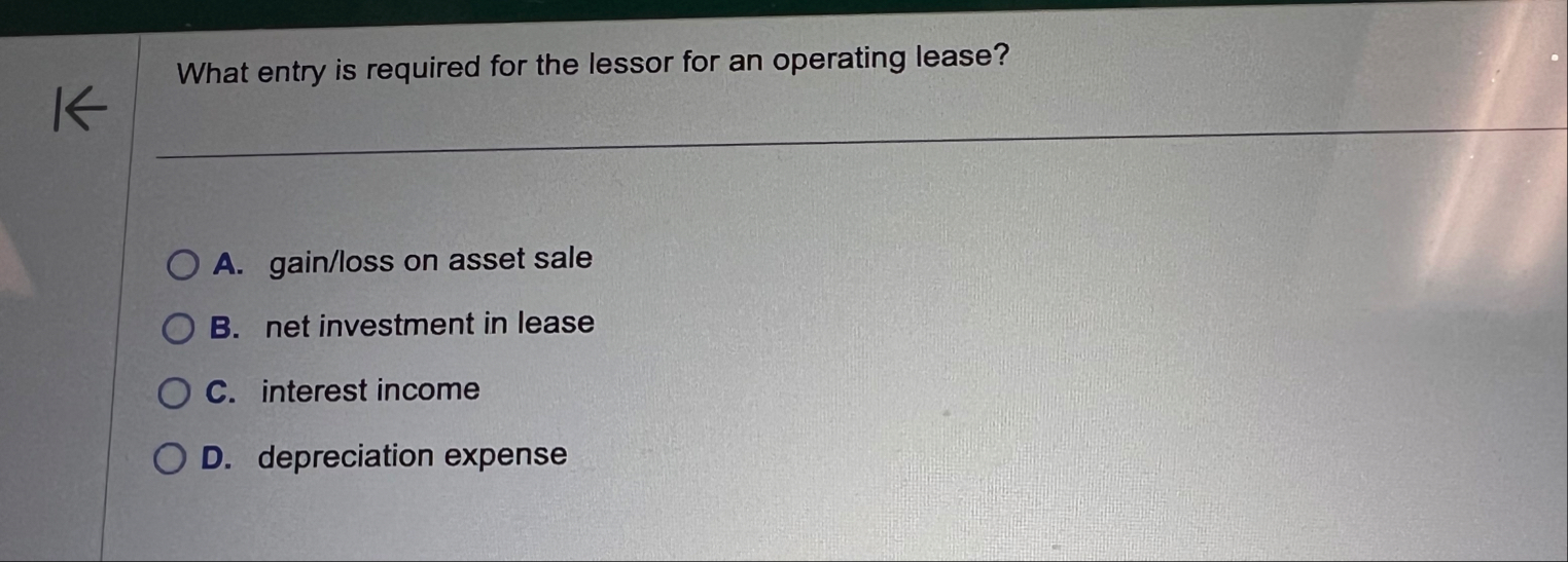 What entry is required for the lessor for an