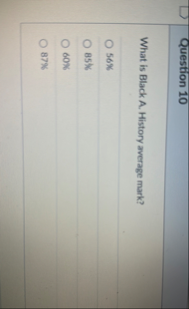 Question 1 0 What is Black A . History average