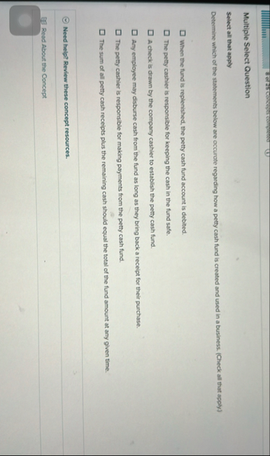 q , 8 of 2 5 Concepsts compreted Multiple Select