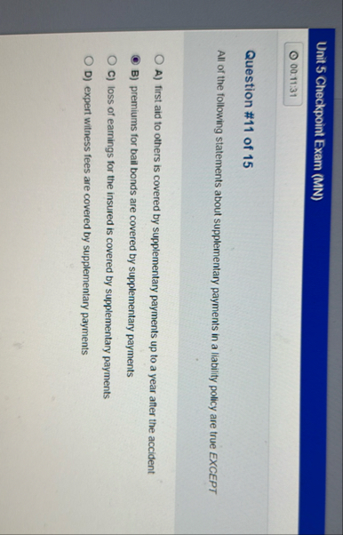 Unit 5 Checkpoint Exam ( MN ) Question # 1 1 of 1