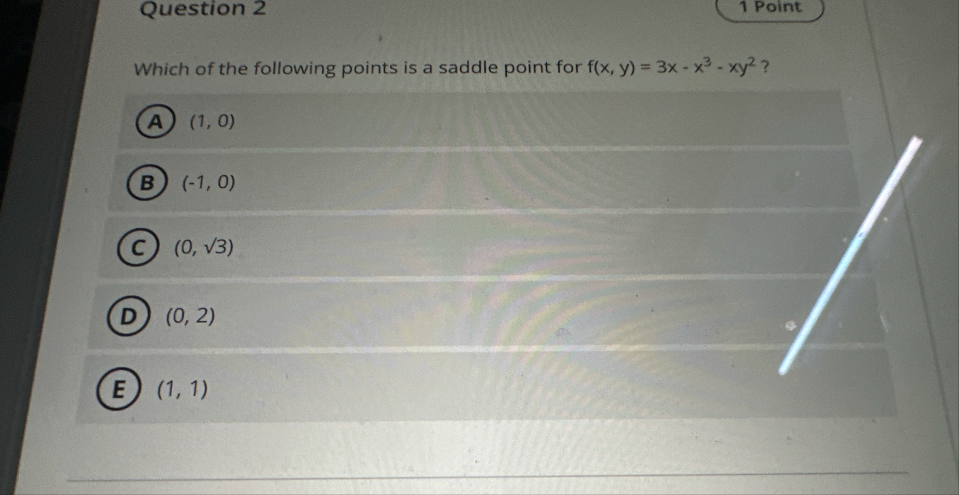 Question 2 1 Point Which of the following points