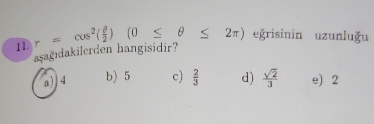 ) ( 2 e risinin uzunlu u a a dakilerden