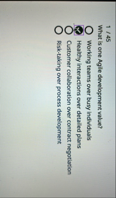 1 4 5 What is one Agile development value?