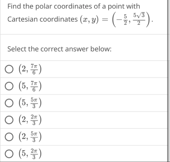Find the polar coordinates of a point with