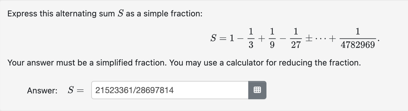 Express this alternating sum S a s a simple