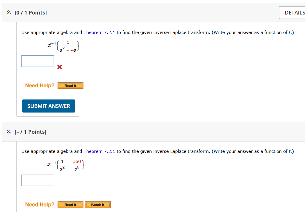 t . L - 1 { 1 s 2 + 4 s } t . L - 1 { 1 s 2 - 3 6