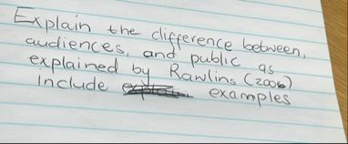 Explain the difference between, audiences, and