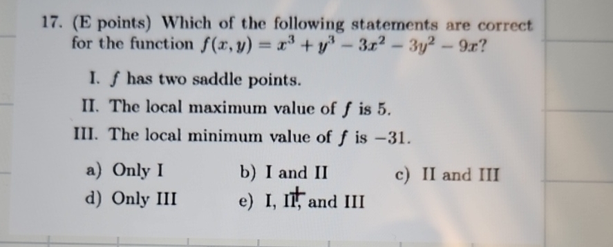 ( E points ) Which of the following statements