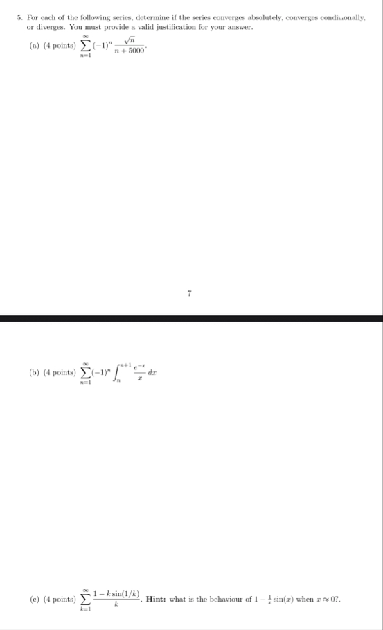 For each of the following series, determine if