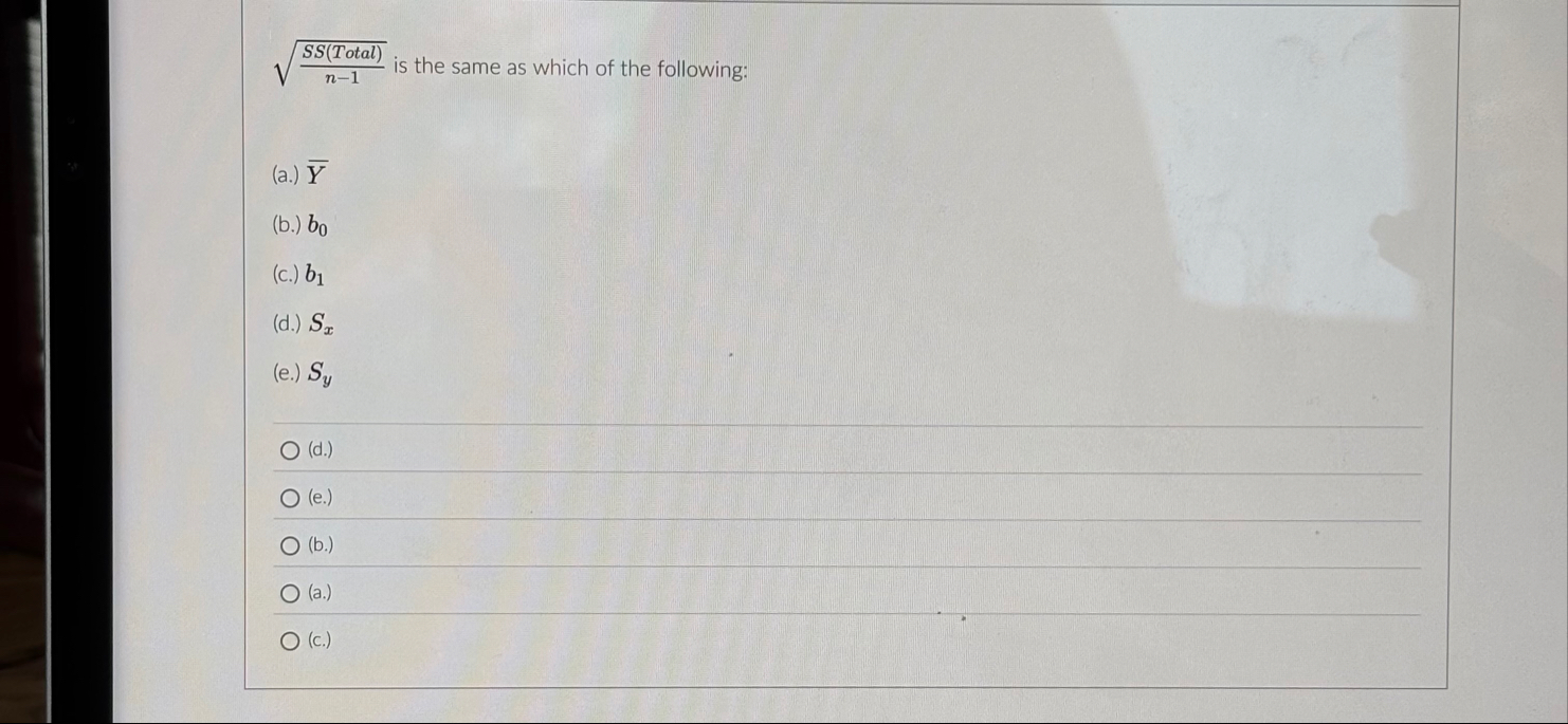 S S ( T o t a l ) n - 1 2 is the same as which of