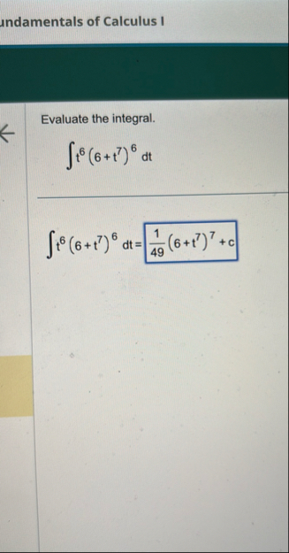 indamentals of Calculus I Evaluate the integral.