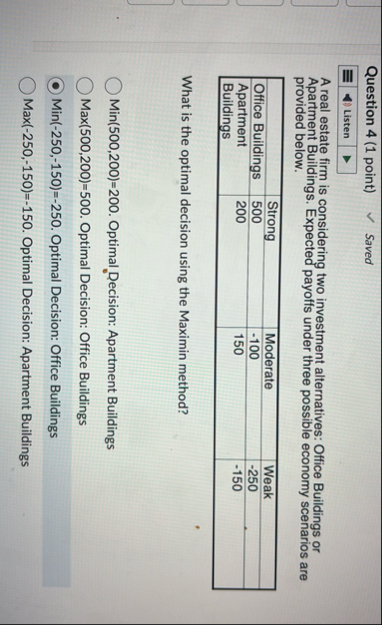 Question 4 ( 1 point ) Saved A real estate firm