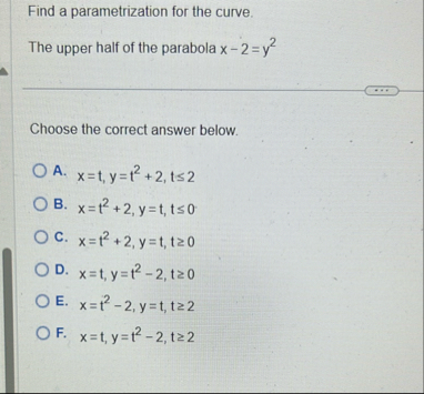 Find a parametrization for the curve. The upper