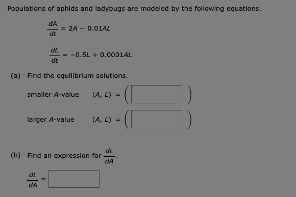 Populations o f aphids and ladybugs are modeled b