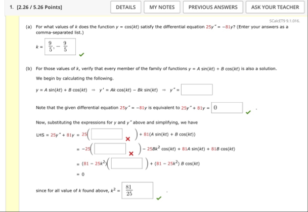 [ 2 . 2 6 / 5 . 2 6 Points ] SCalcET 9 9 . 1 . 0