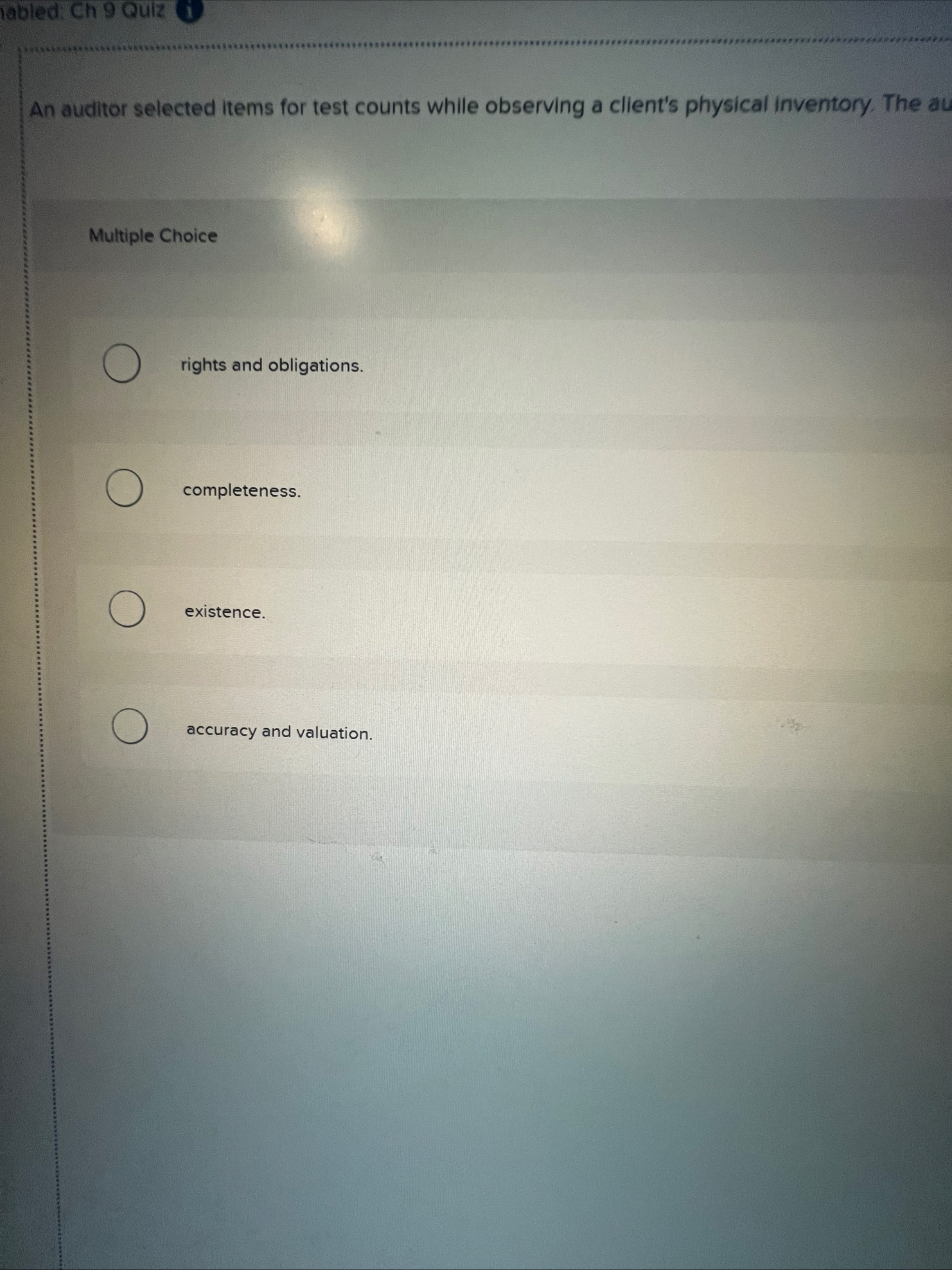 An auditor selected items for test counts while