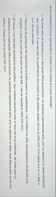 Which statement is most appropriate to include in