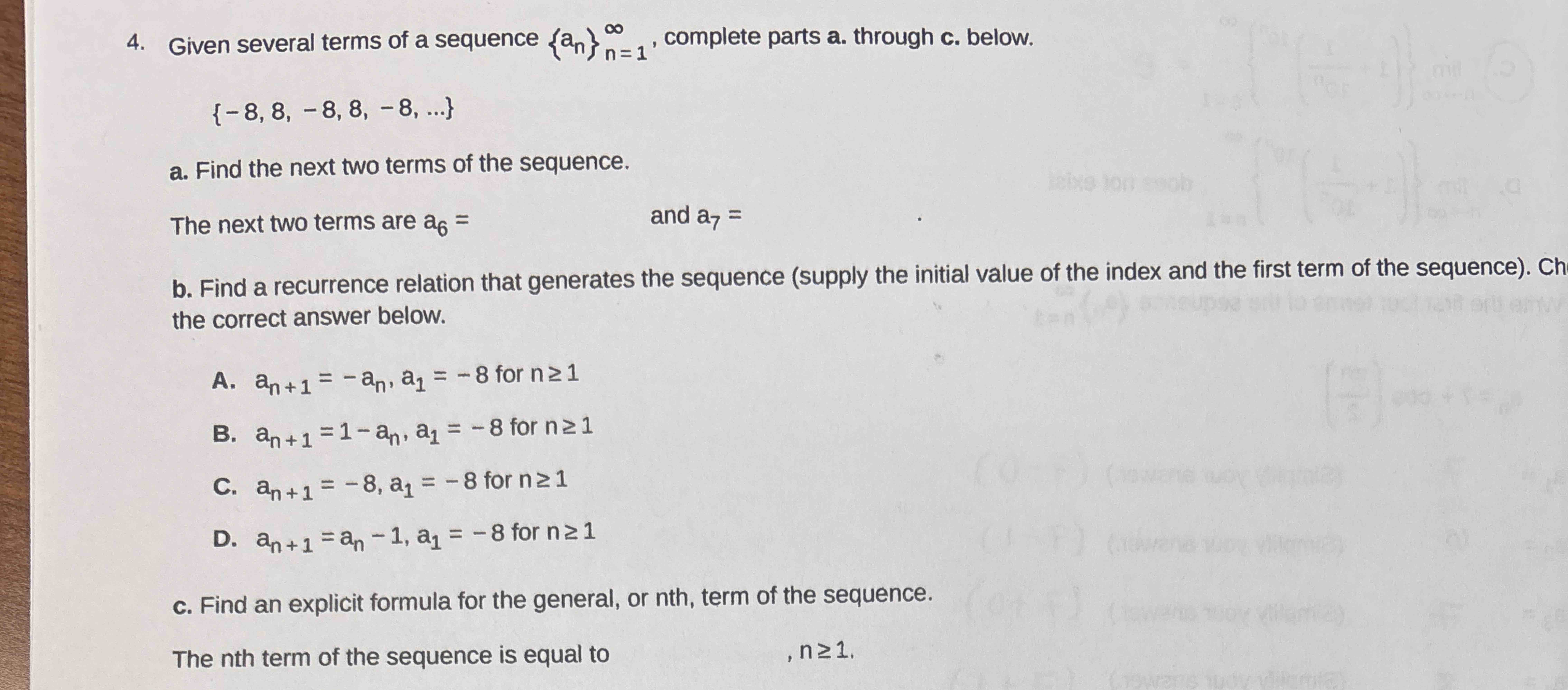 Given several terms o f a sequence { a n } n = 1