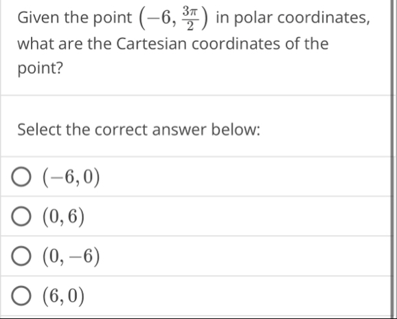 Given the point ( - 6 , 3 2 ) in polar