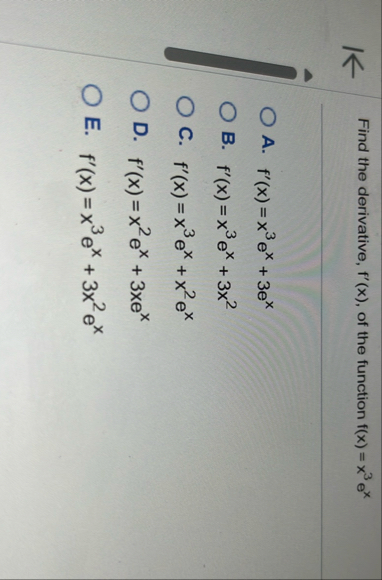 Find the derivative, f ' ( x ) , of the function